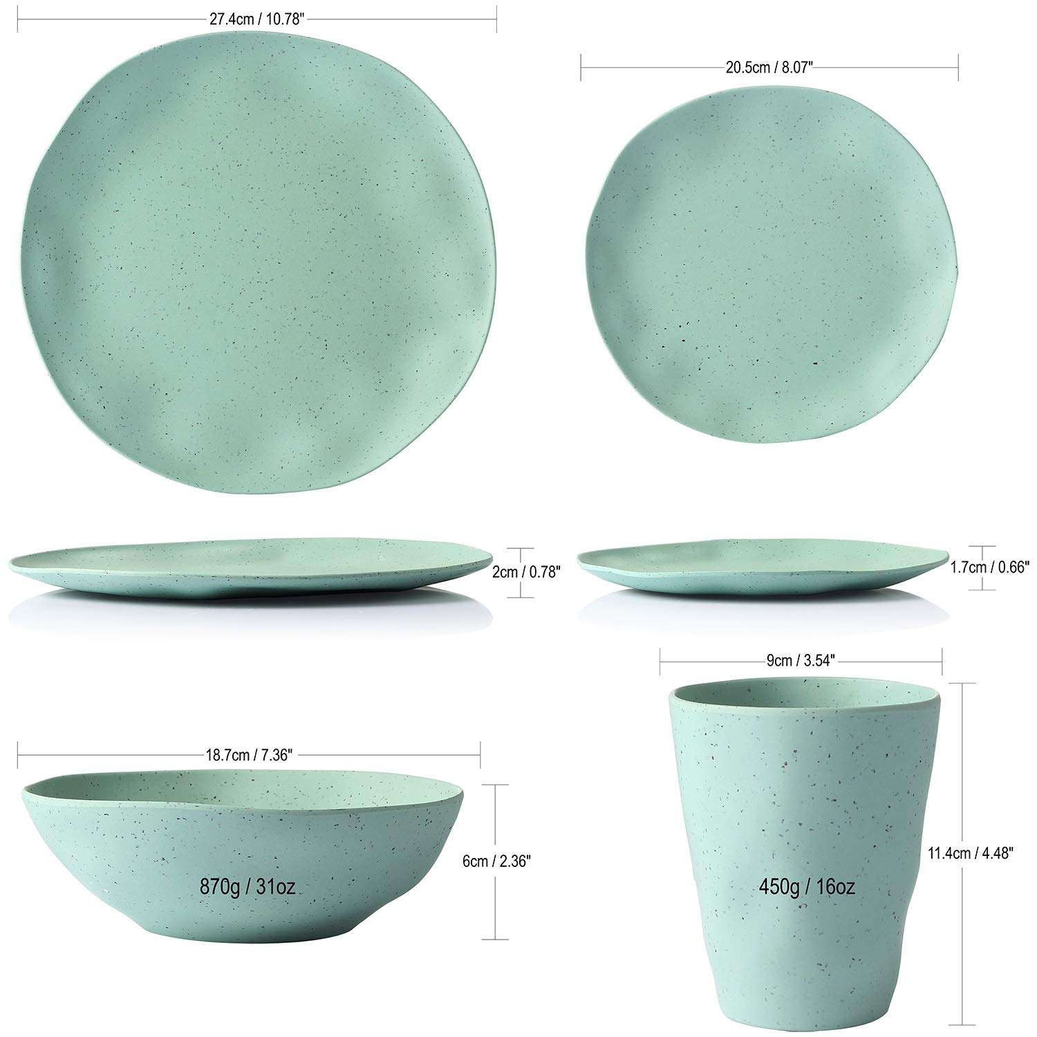 Morgiana 8-Piece Bamboo Dinnerware Set - Sage Green Reusable Plates, Bowls & Cups for 2 People | Eco-Friendly Camping Dishes | Perfect for Outdoor Picnics, RV Trips & Sustainable Home Dining