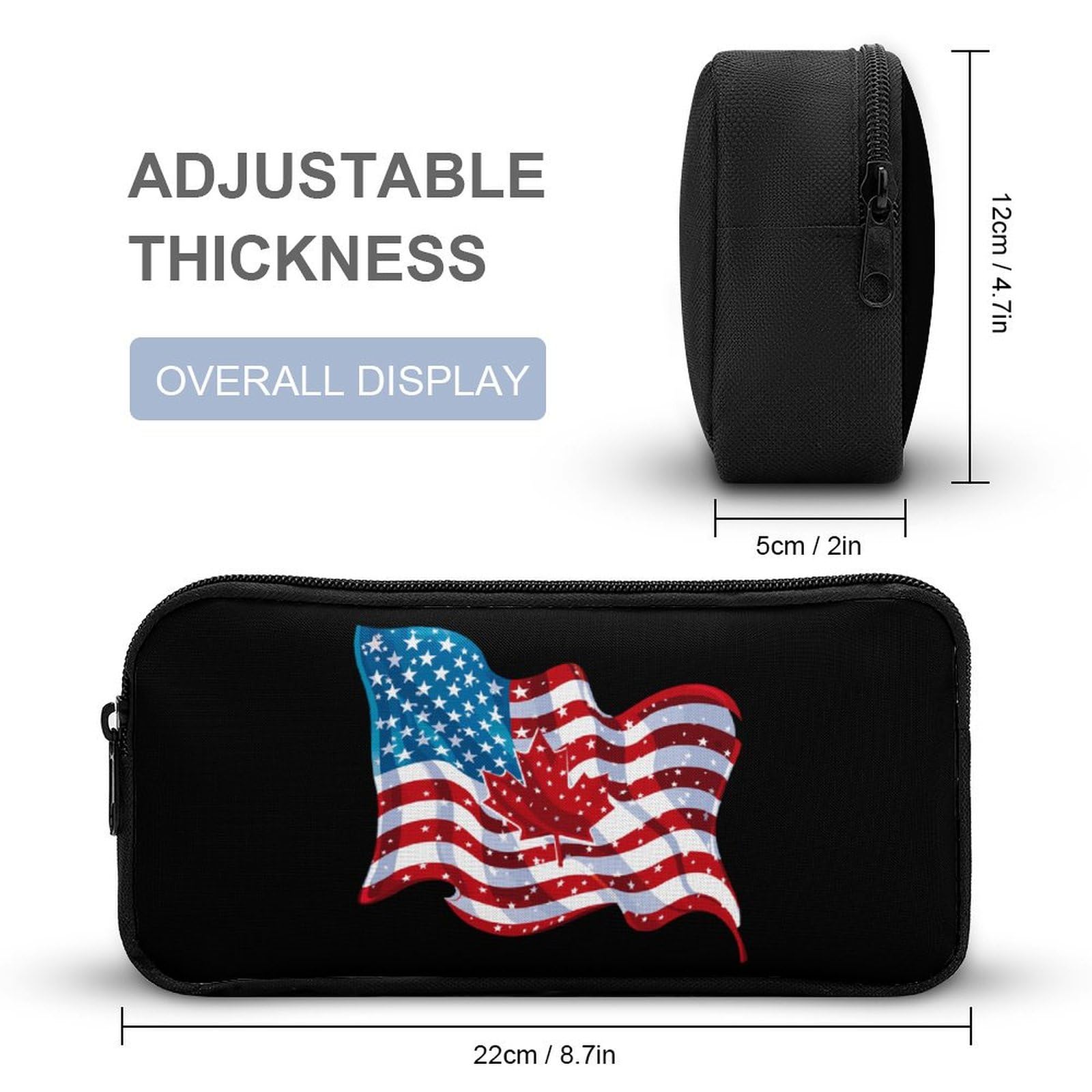 American & Canadian Flag Pencil Case - Large Capacity Zippered Pen Pouch, Stationery Organizer & Makeup Bag for School, Office & Travel