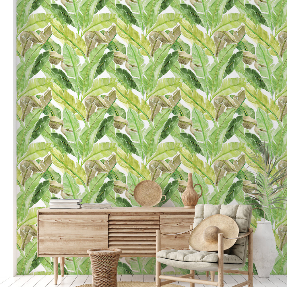 Bahama Palm Self-Adhesive Wallpaper - Tropical Peel and Stick Wallpaper for Bedroom, Bathroom, Living Room Decor