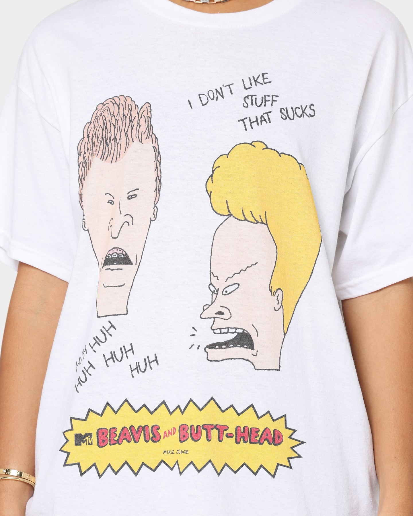 Beavis & Butthead 'Stuff Sucks' Graphic T-Shirt - White Cotton Tee for Men & Women | Vintage Cartoon Streetwear for Casual Wear & Pop Culture Fans
