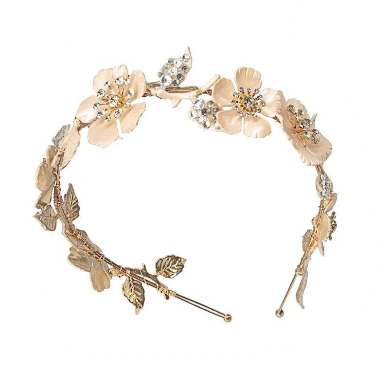 Blush Pink Luxe Floral Headband with Clear Crystals - Elegant Wedding Hair Accessory for Brides & Bridesmaids | Perfect for Weddings, Prom, and Formal Events
