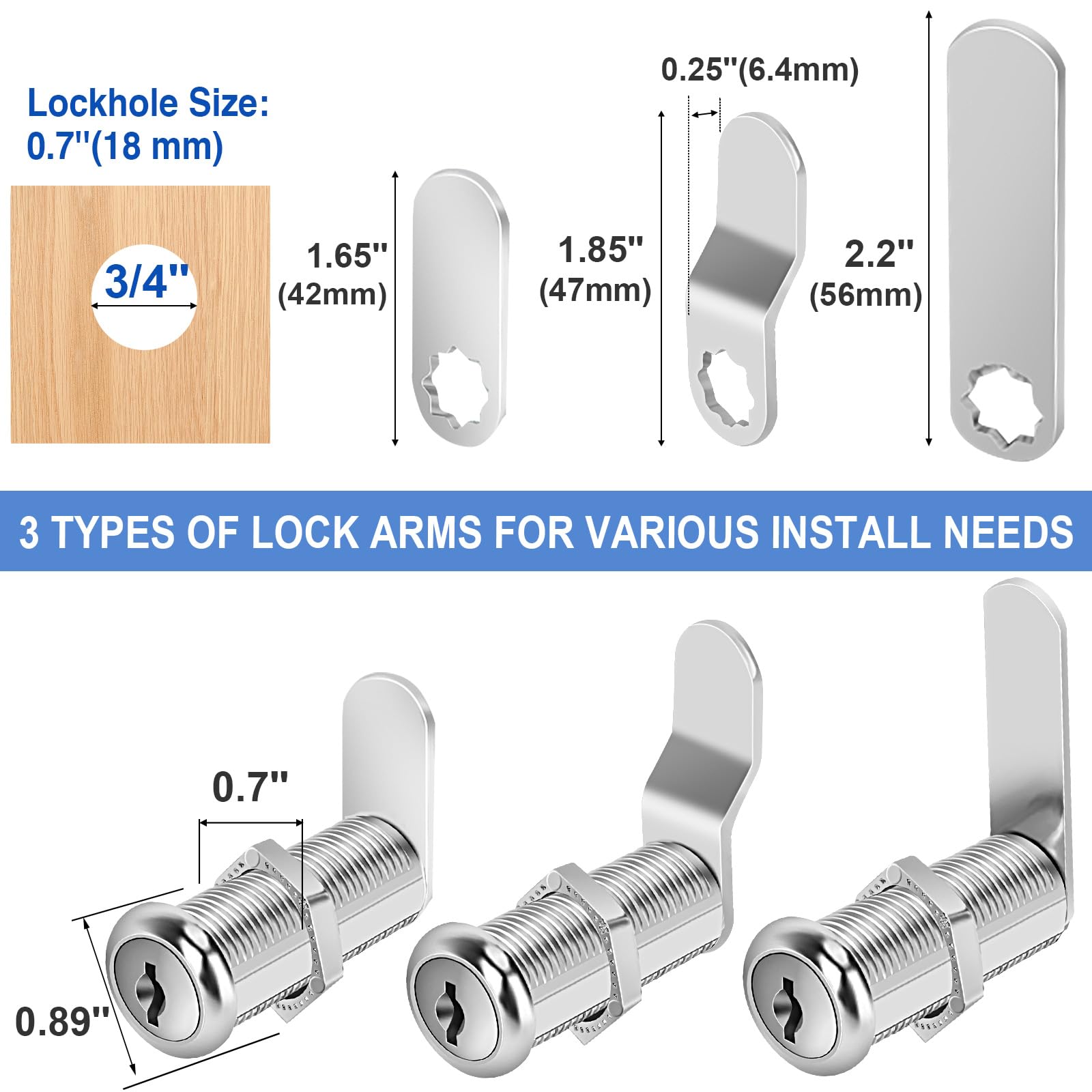 6 Pack 1-1/2 Inch Cabinet Locks with Keys - Keyed Alike Zinc Alloy Cam Locks for Cabinets, RV Storage, Tool Box & Thick Drawers - Secure Your Valuables at Home, Office or On The Road