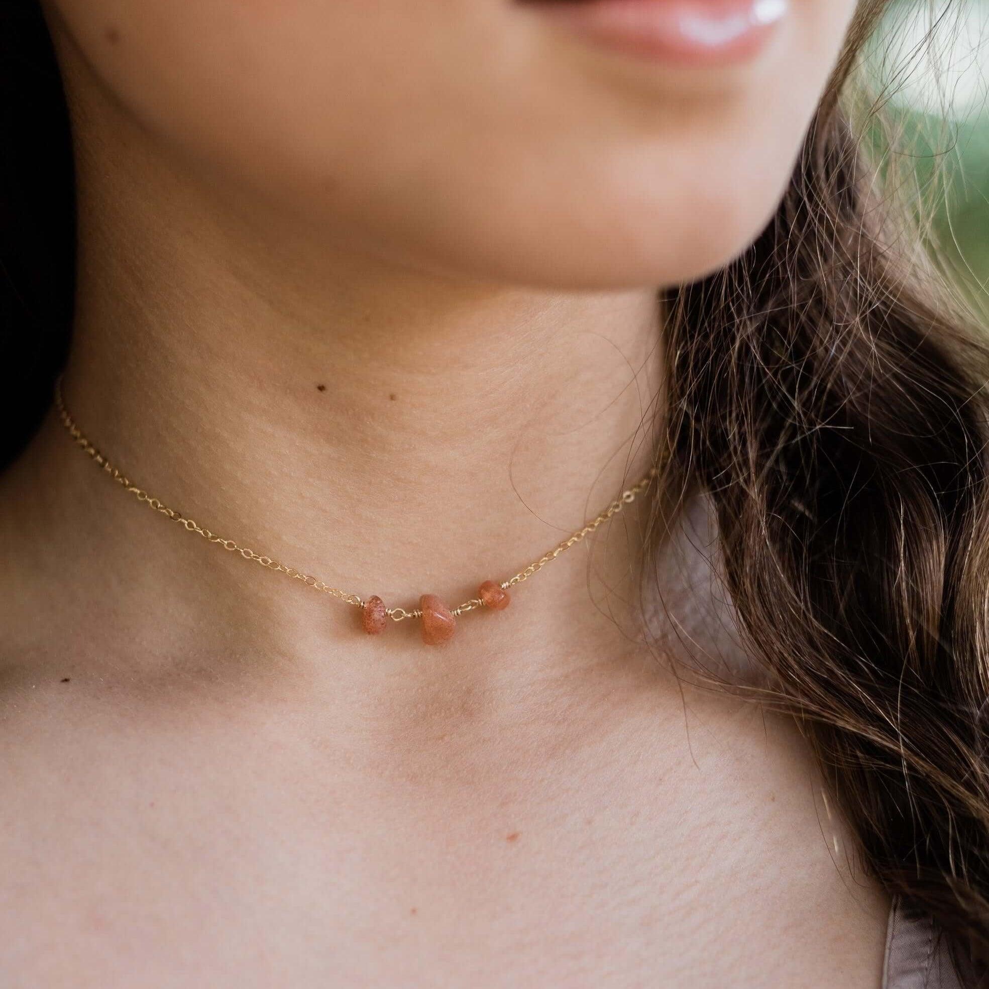Sunstone Beaded Choker Necklace for Women - Boho Crystal Gemstone Jewelry - Perfect for Parties, Weddings & Everyday Wear