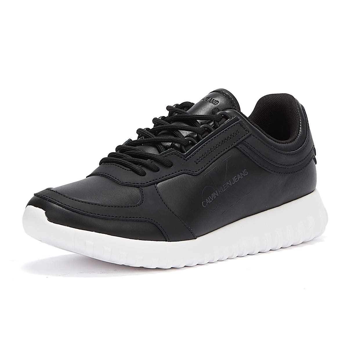 Calvin Klein Jeans Runner Lace Up Eva Leather Women's Black Sneakers - Comfortable Casual Shoes for Running, Walking & Everyday Wear