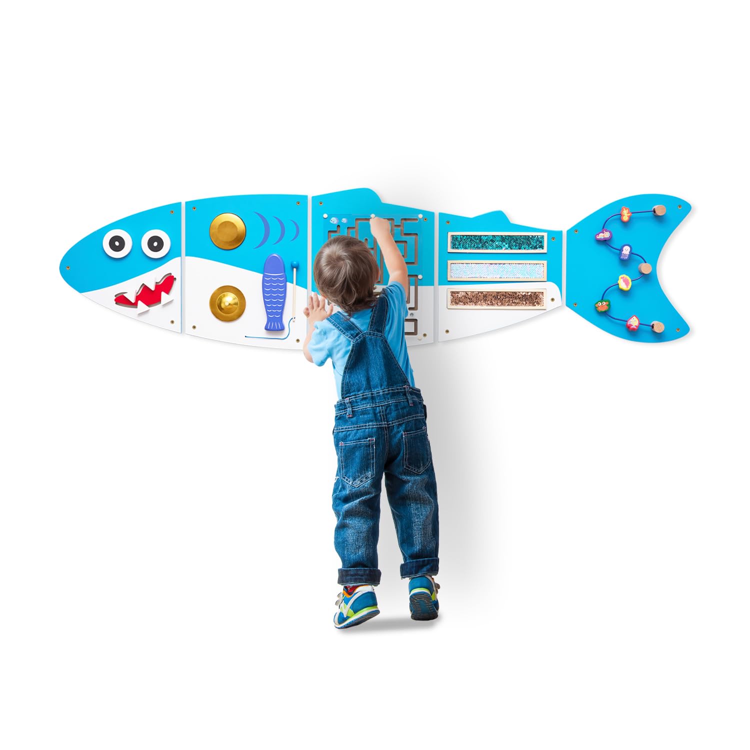 Montessori Busy Board for Toddlers - Shark Sensory Wall Panel, Educational Learning Toys for Boys & Girls 6+ Months - Perfect for Daycare, Playroom & Home Use