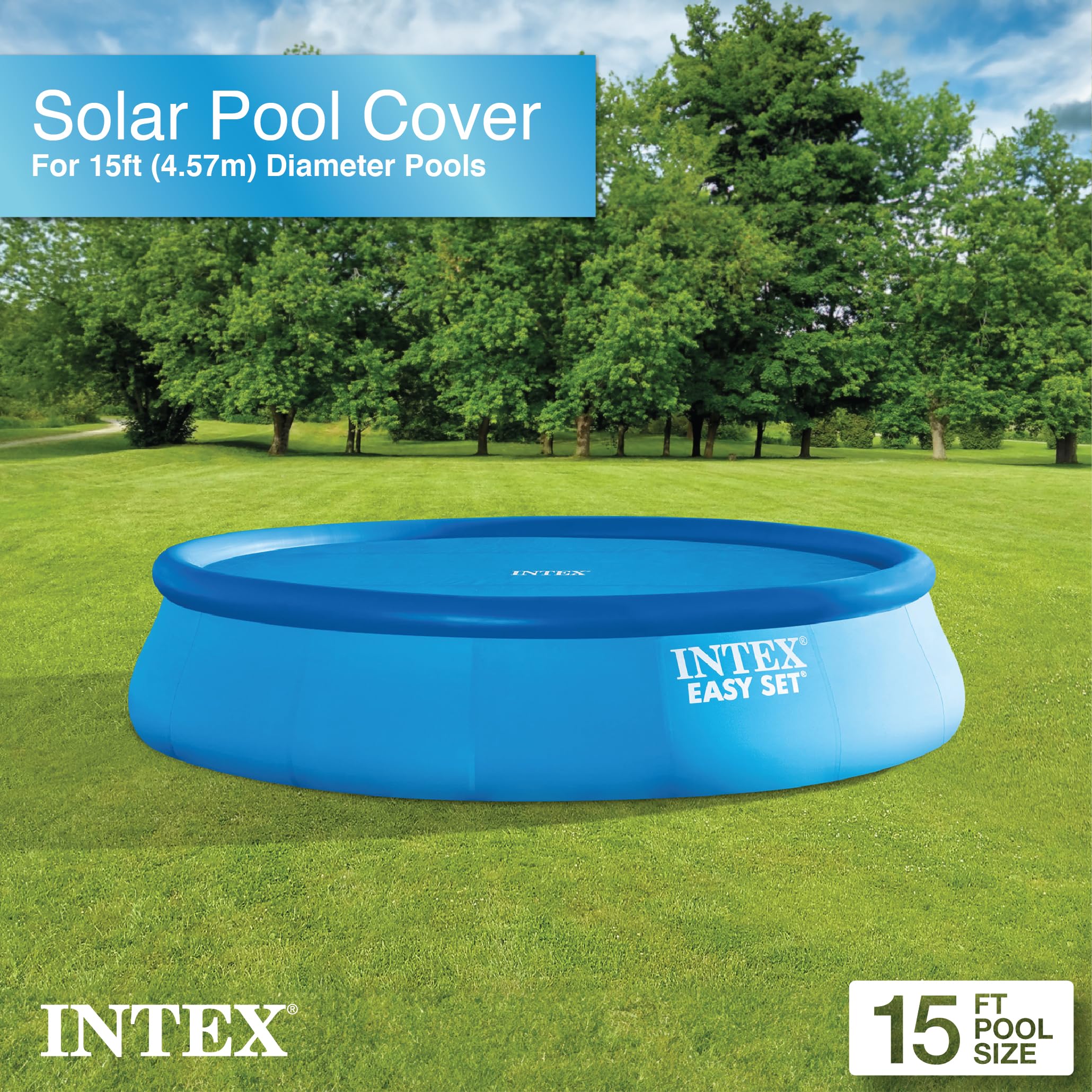 Intex 15ft x 48in Easy Set Above Ground Inflatable Swimming Pool with Filter Pump & Solar Cover - Perfect for Backyard Fun, Summer Parties, and Family Relaxation