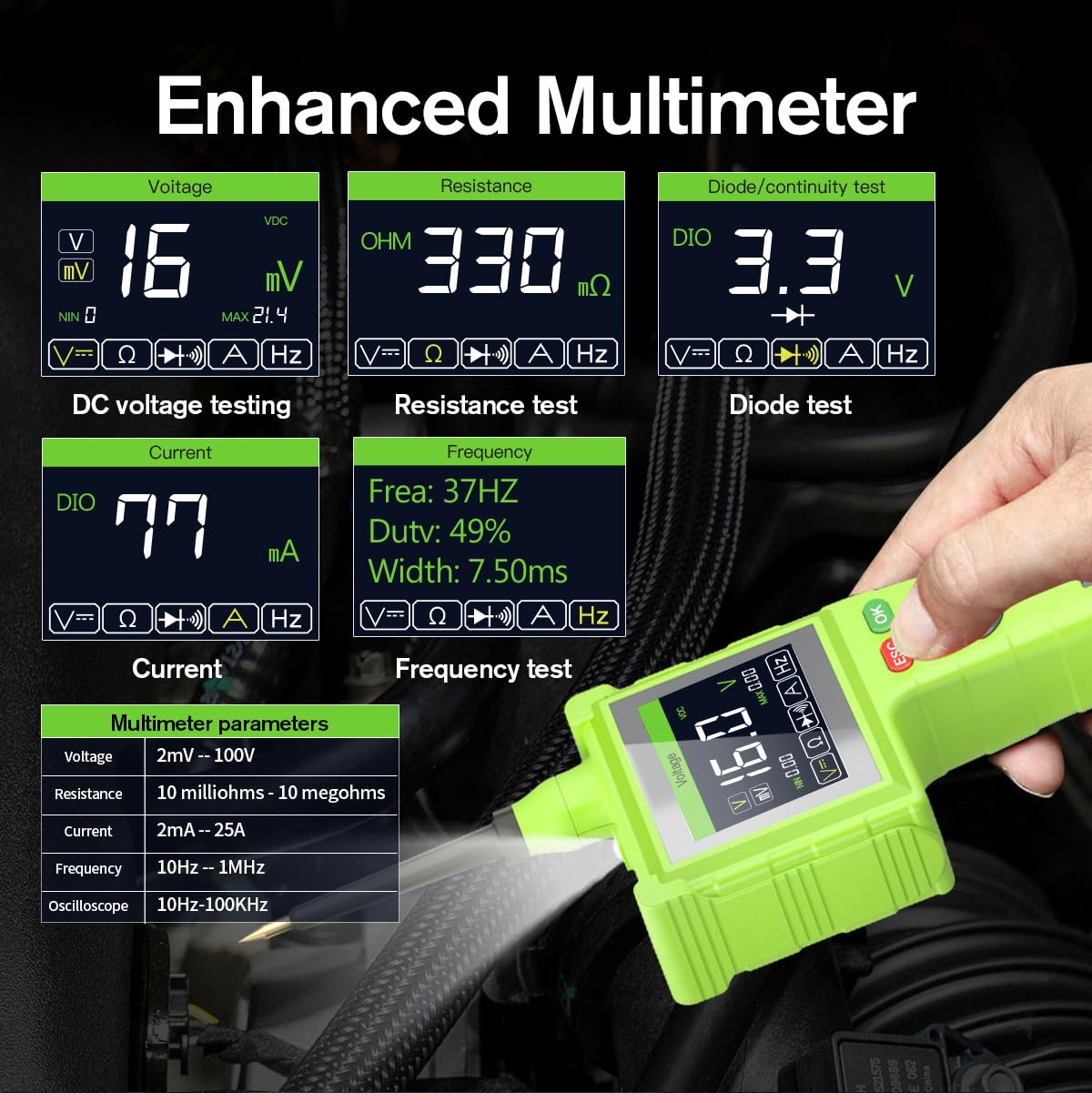 P200 Pro Power Circuit Probe Kit - 9V-48V Automotive Circuit Tester with Multimeter, Oscilloscope & Fuel Injector Tester for Car Electrical Diagnostics & Component Activation | Ideal for Mechanics & DIY Auto Repair