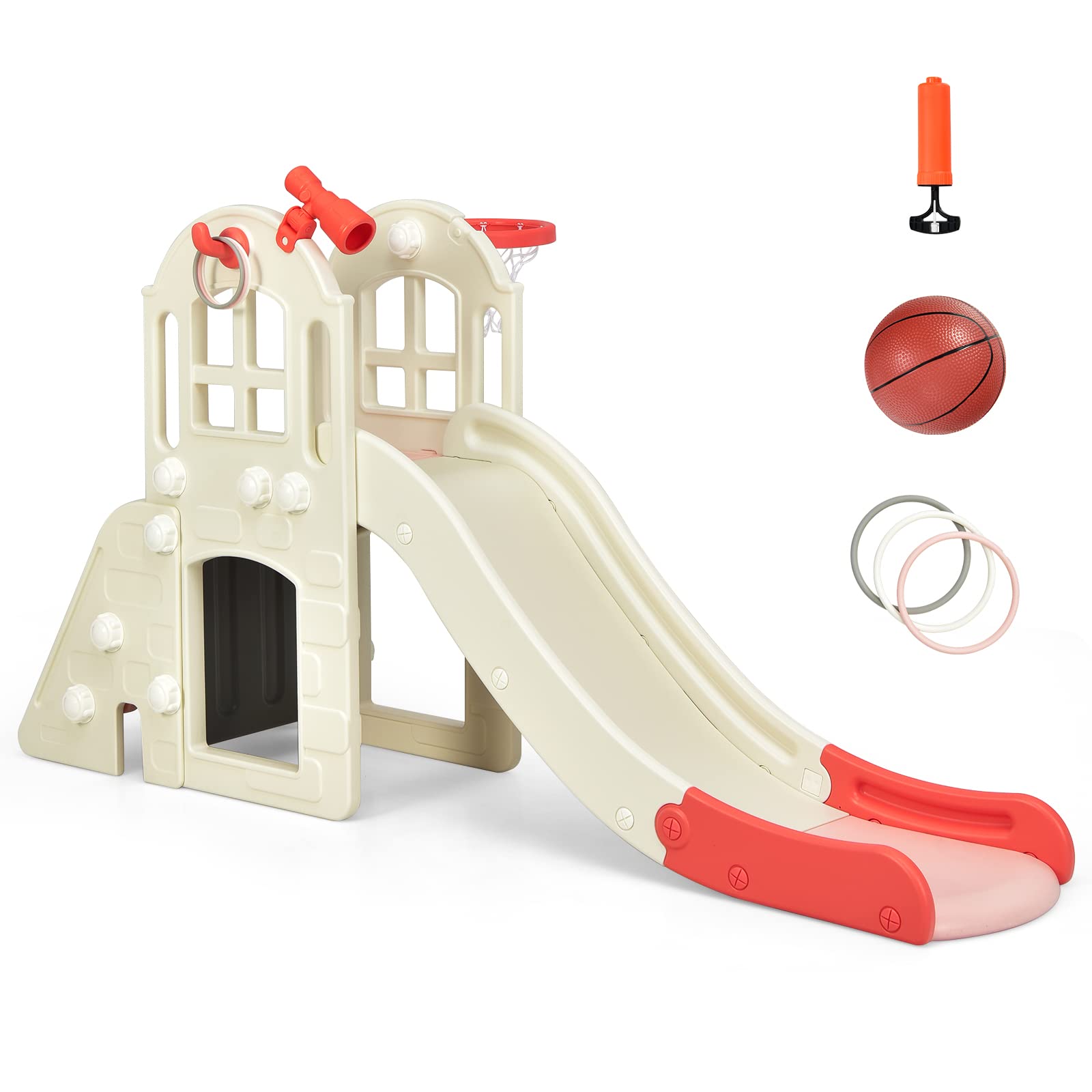 BABY JOY 6-in-1 Toddler Slide & Climber Set with Basketball Hoop & Ring Toss - Convertible Indoor/Outdoor Playground for Boys & Girls Ages 2-5 | Perfect Birthday Gift for Active Kids in Backyard, Playroom or Daycare