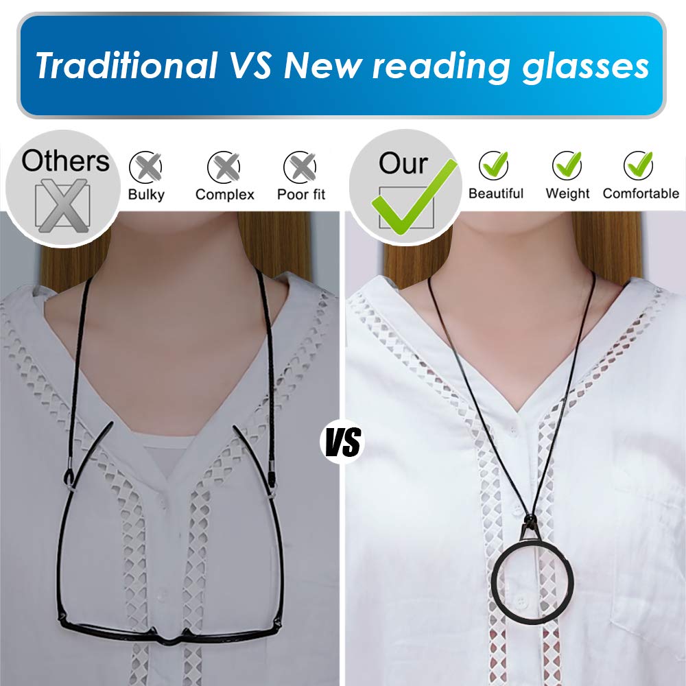 TERAISE Lightweight Reading Glasses Pendant Necklace - Anti-Loss Readers with Exquisite Case for Women | Perfect for Reading, Travel & Everyday Use
