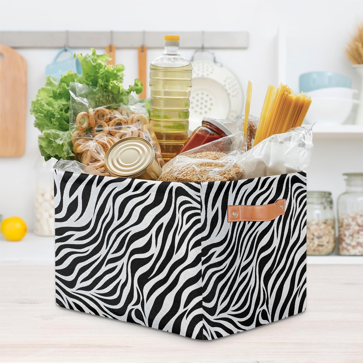 Zebra Print Foldable Storage Baskets with Handles - 2 Pack Decorative Storage Bins for Shelves, Home Organization | Perfect for Bedroom Closet, Bathroom & Laundry Room Storage