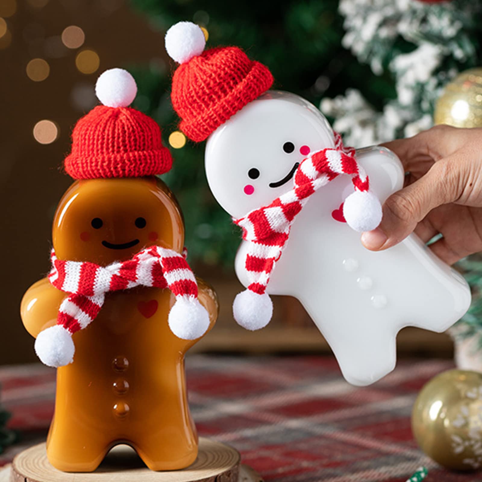 5pcs Cute Gingerbread Man Shaped Sealed Plastic Drinking Cups - Christmas Milk Bottles & Water Jugs for Kids, Holiday Party Decor & Baking Cookie Storage