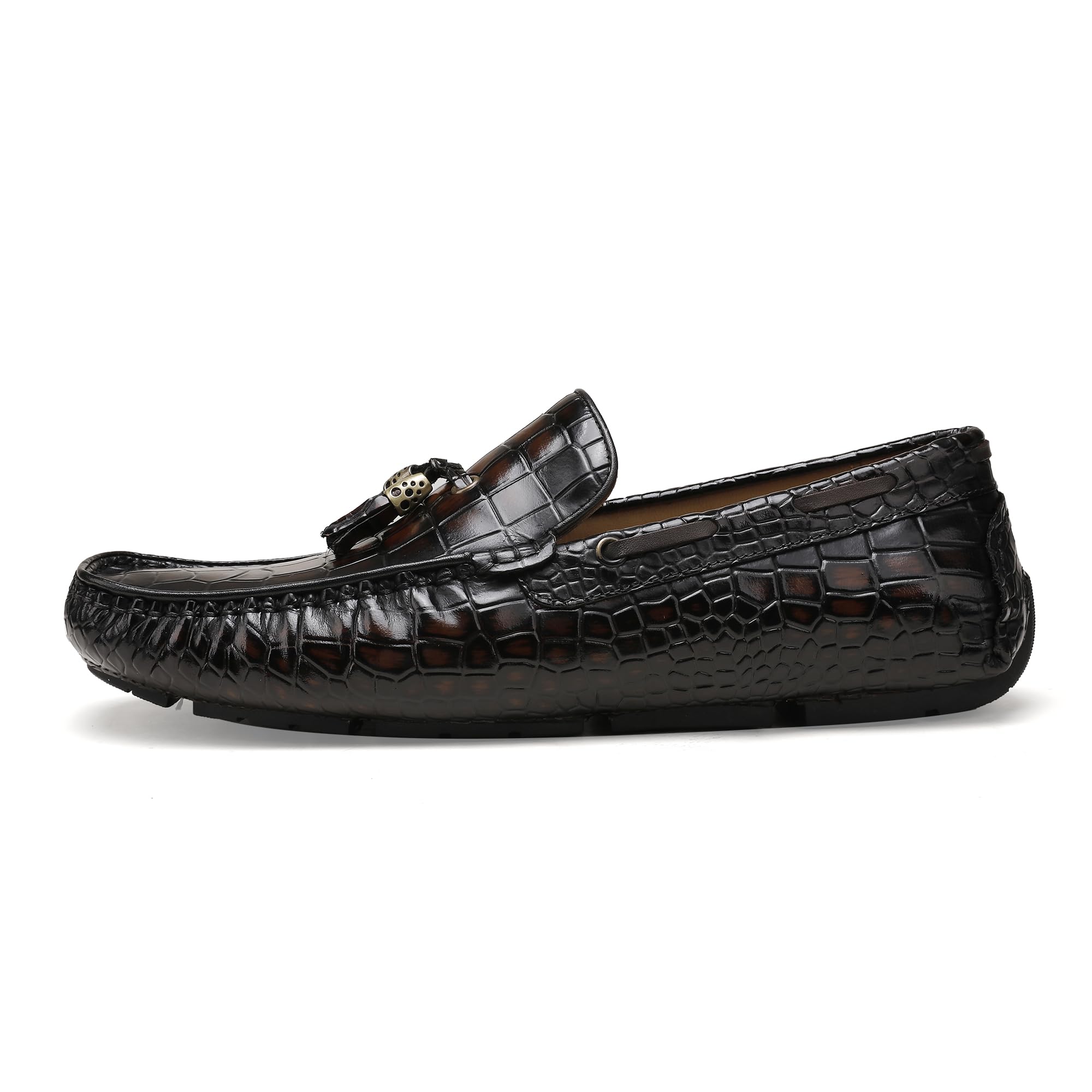 Men's Genuine Leather Penny Loafers - Alligator Pattern Slip-On Dress Shoes for Business & Casual Wear | Comfortable Driving Moccasins for Men | Perfect for Office, Weddings & Daily Outfits
