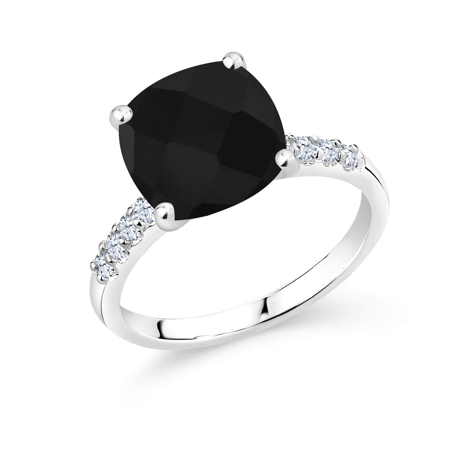 4.20 Ct Black Onyx & White Sapphire Cushion Checkerboard Ring in 10K White Gold | Elegant Gemstone Jewelry for Women | Perfect for Weddings, Anniversaries & Special Occasions