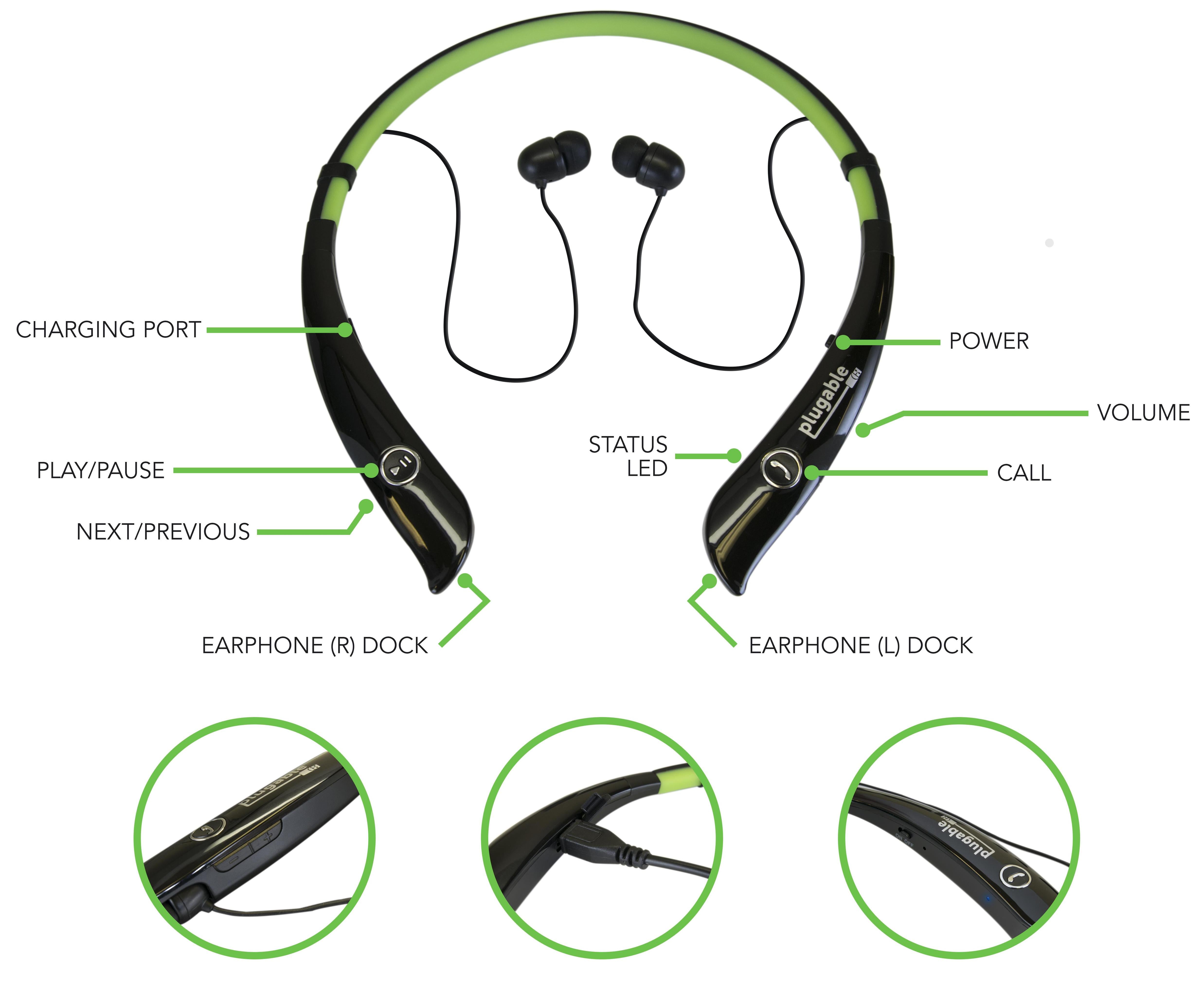 Bluetooth Wireless Neckband Headset with Microphone - Hands-Free Headphones for Workout, Running, Office Calls & Commuting