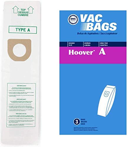 Hoover Type A Vacuum Bags - Compatible with Convertible, Elite, Legacy, Decades, Concept One, Concept Two, Encore, Powermax, Runabout, Spectrum, Spirit, Sprint, Tempo | 3-Pack Replacement Bags | Ideal for Home Cleaning, Pet Hair Removal & Allergen Reduction