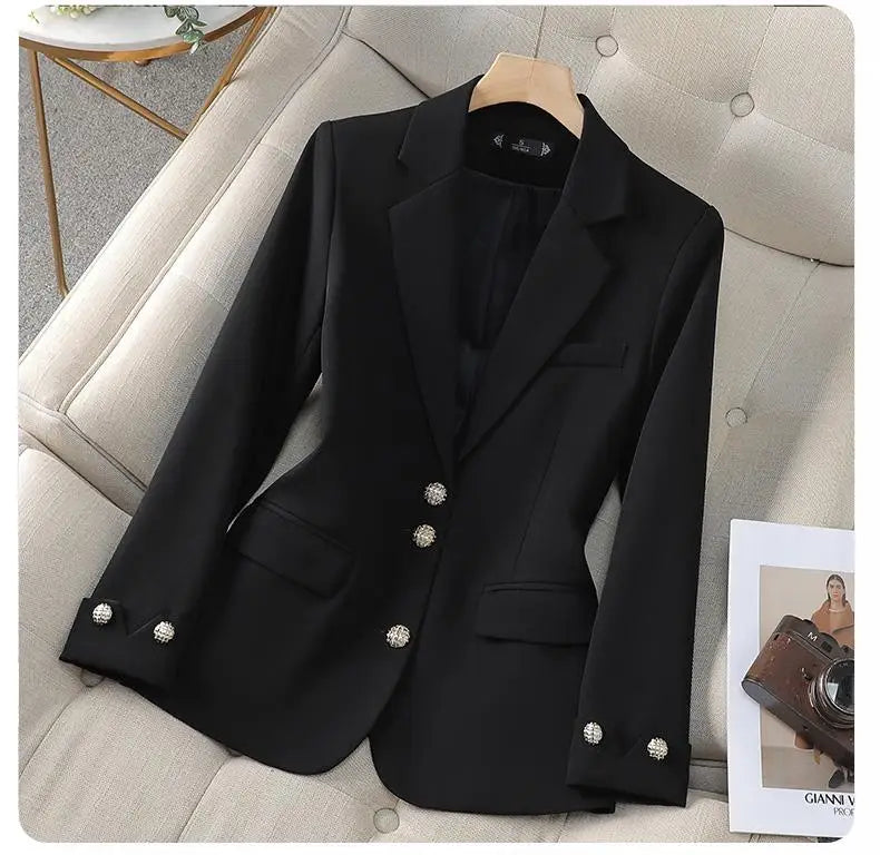 Elegant Black Beige Single Breasted Blazer Jacket for Women | Professional Formal Workwear Tops | Autumn Winter Fashion | Office Wear & Business Casual Outfits