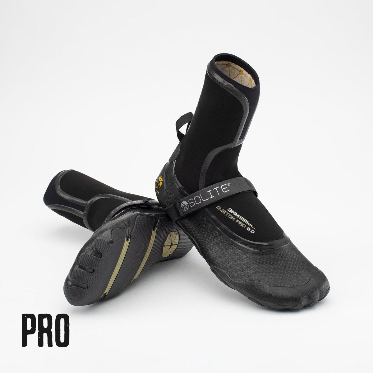 SOLITE Custom Pro 2.0 3mm Neoprene Booties - Black/Gum Color with Heat Booster Socks - Premium Water Shoes for Surfing, Diving & Water Sports