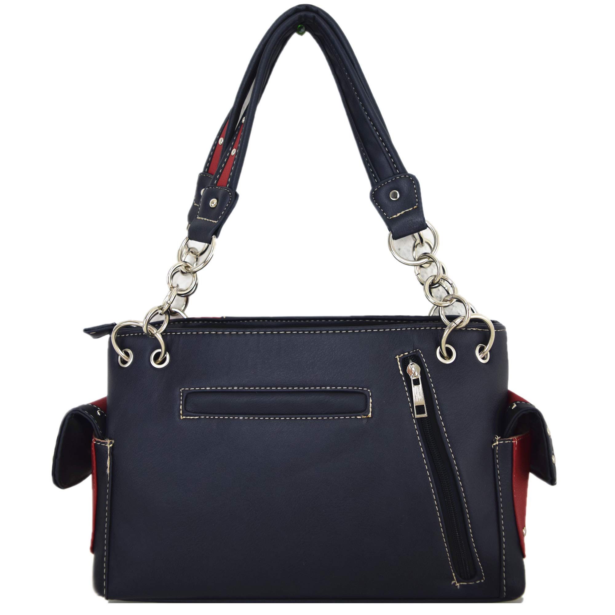 Western Cowgirl American Flag Rhinestone Leather Handbag & Wallet Set - Stars & Stripes Design, Red White Blue Large Women's Country Purse for Rodeo, Concerts, and Patriotic Events