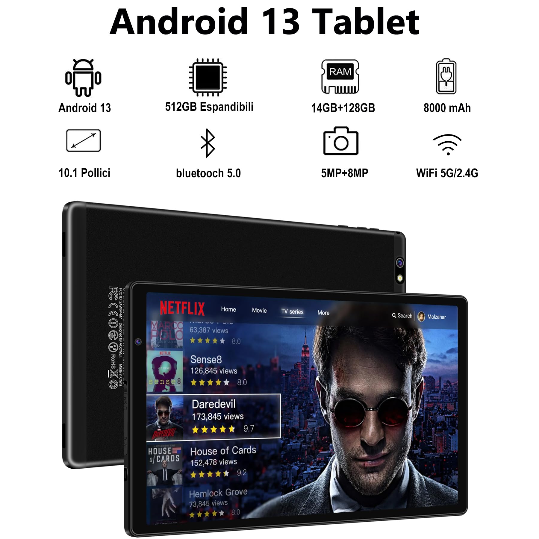 **AOCWEI 10 Inch Kids Tablet - Android 13, 14GB RAM + 128GB ROM (Expandable to 512GB), Octa-Core, FHD IPS Display, 8000mAh Battery, 5MP + 8MP Cameras, 5G WiFi, Full EVA Protective Case (Red) - Perfect for Learning, Gaming & Entertainment**