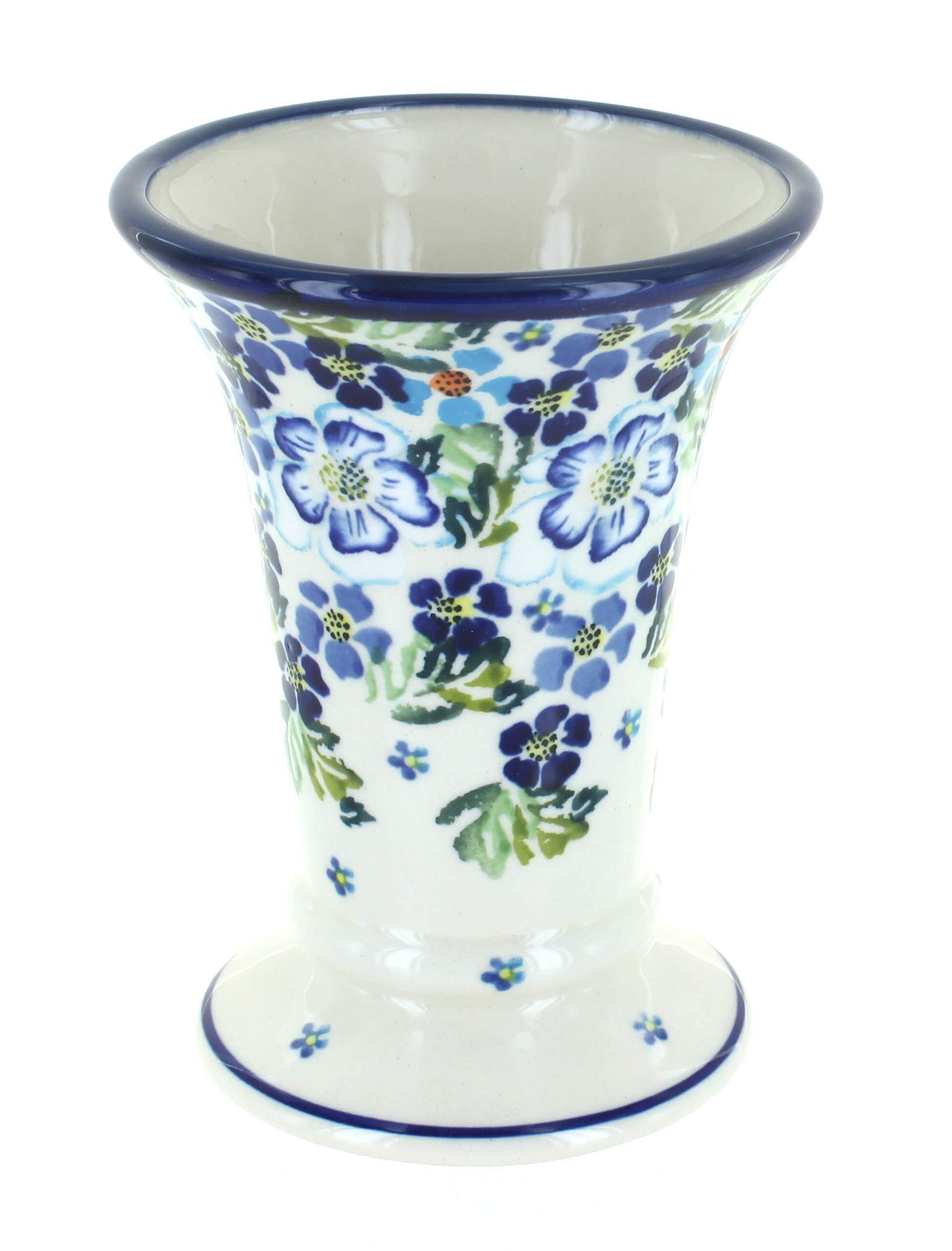 Handmade Blue Rose Polish Pottery Vintage Violet Small Vase - Decorative Floral Ceramic Vase for Home Decor, Wedding Centerpiece & Gift Idea