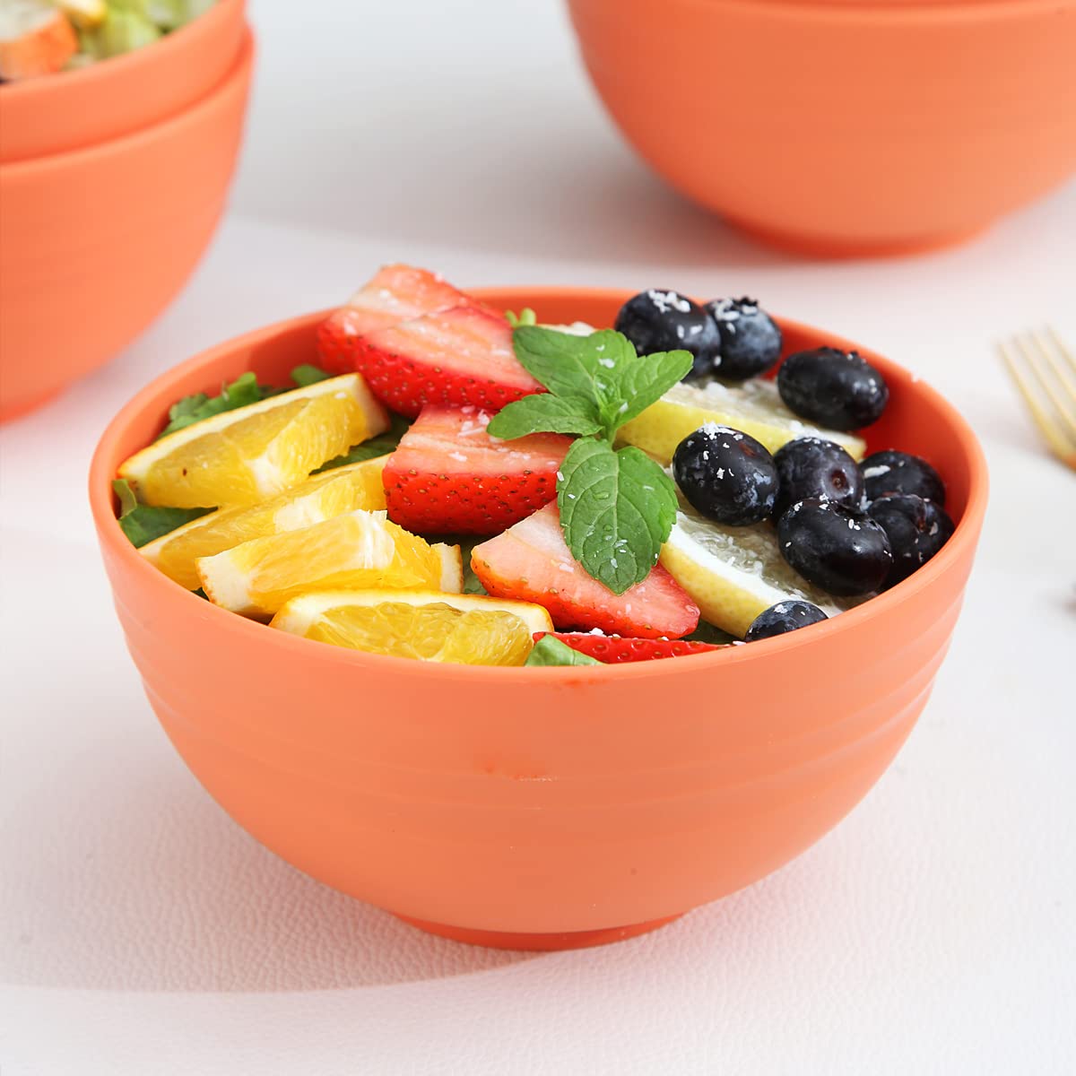 Kyraton 8-Piece Plastic Cereal Bowls 26oz - Unbreakable, Reusable & Lightweight BPA-Free Bowls for Rice, Noodles, Soup, Snacks, Salad & Fruit - Dishwasher Safe (Orange) - Perfect for Family Dinners, Picnics, Camping & Office Lunches