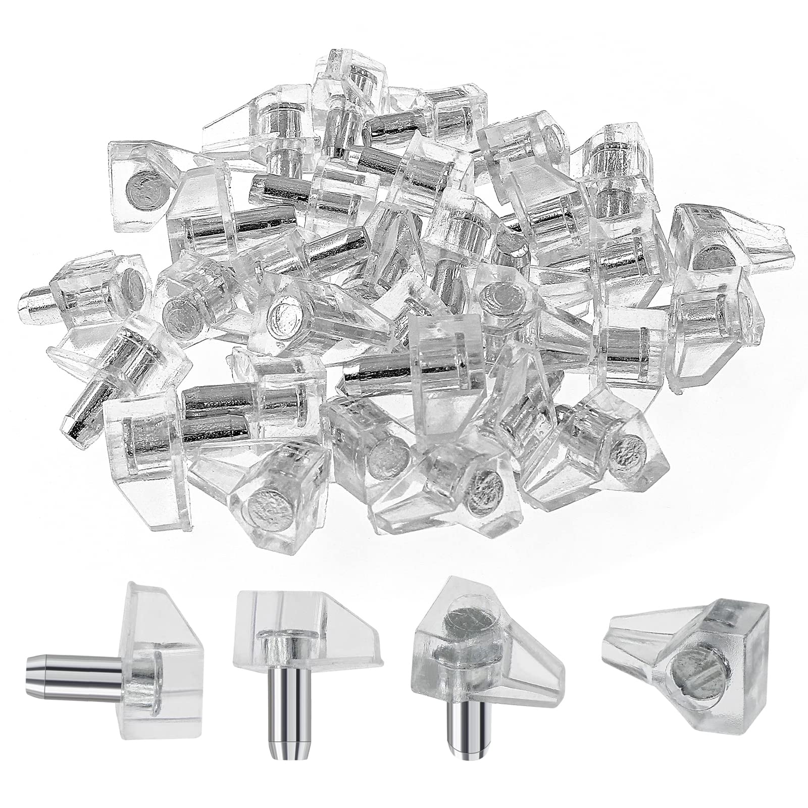 30pcs 3/16 Inch (5mm) Clear Plastic Shelf Support Pegs - Cabinet Shelf Pins for Closet, Kitchen & Furniture - Heavy Duty Shelf Supports for Organizing Storage Spaces