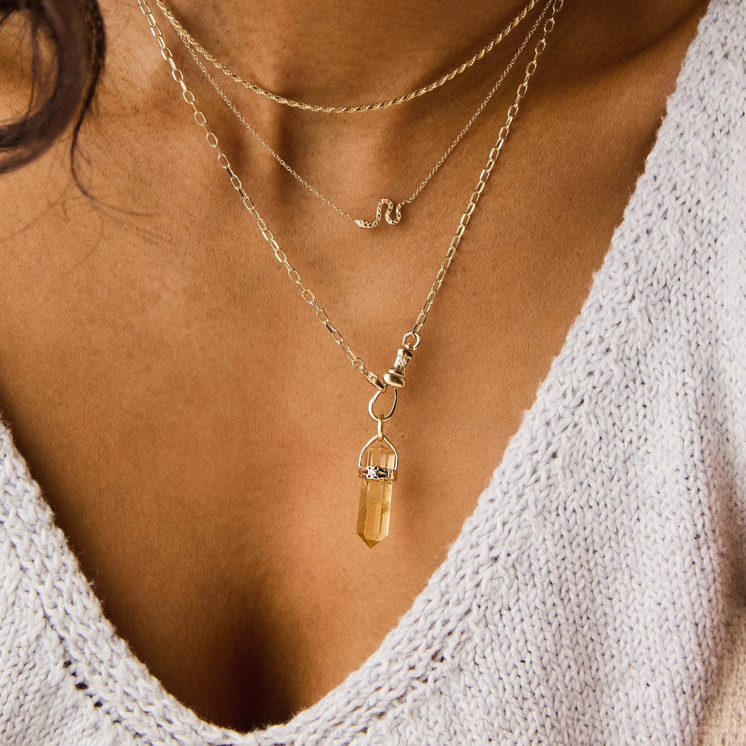 10K Yellow Gold Citrine Amulet with White Sapphire - Abundant Love Gemstone Jewelry for Women - Perfect for Gifts, Meditation & Spiritual Healing