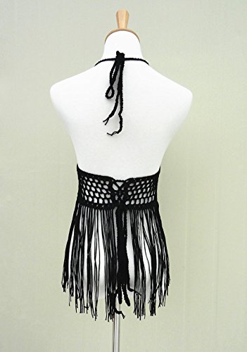Handmade Crochet Fringe Bikini Halter Crop Top - Summer Beachwear for Women, Boho Swimwear Cover Up, Perfect for Pool Parties & Tropical Vacations