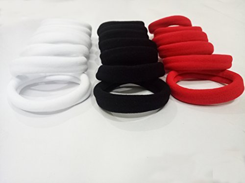 Black Red & White Hair Ties - 20 Pcs Stretchy Ponytail Holders & Rubber Bands for Women & Girls | Perfect for School, Workout, Office & Daily Hairstyling