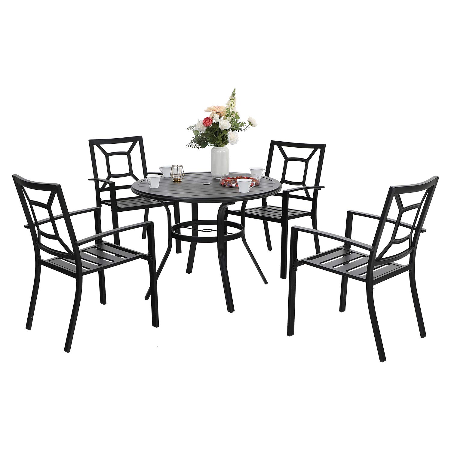 Sophia & William 5-Piece Black Outdoor Patio Dining Set - Round Bistro Table & 4 Stackable Metal Chairs for Garden, Deck, or Backyard | Weather-Resistant Outdoor Furniture