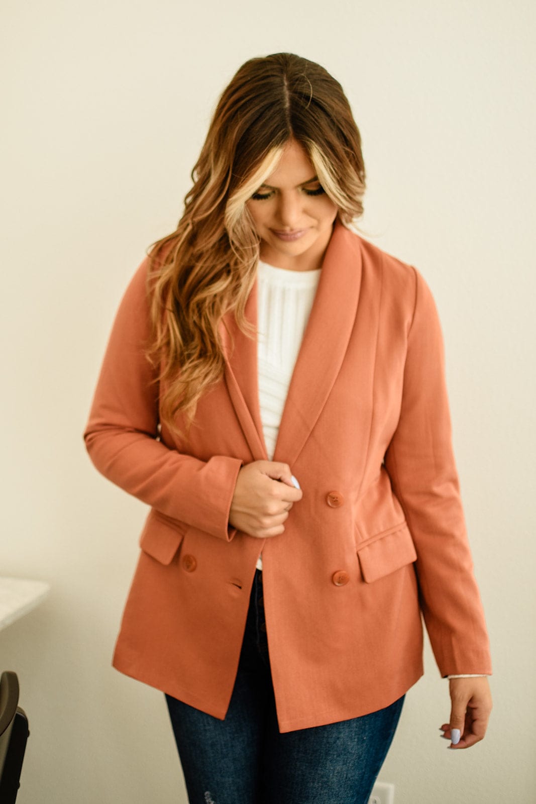Stylish Terracotta Collared Blazer for Women - Elegant Office Wear & Casual Outfit - Perfect for Business Meetings, Dates, and Special Occasions