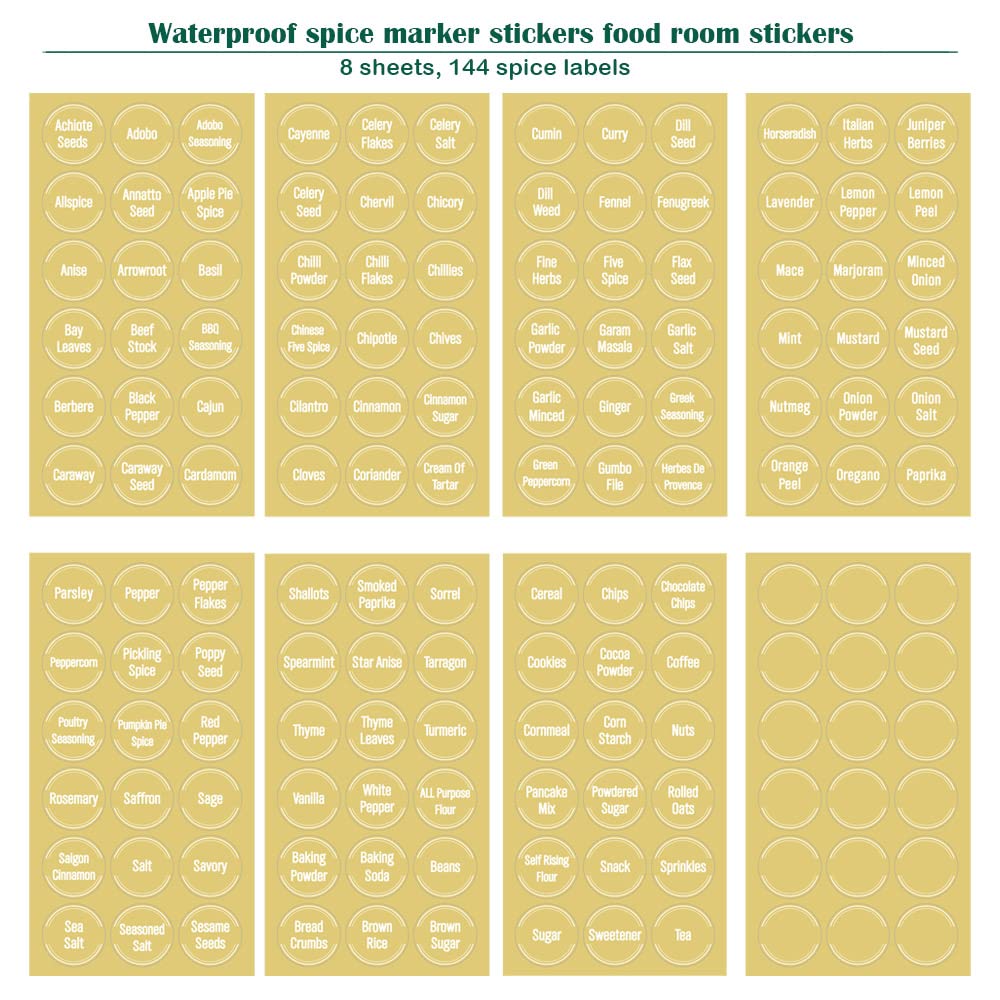 144 Pcs Transparent Spice Labels - Waterproof Kitchen Pantry Stickers with Preprinted White Letters for Jar Organization & Seasoning Names | Perfect for Spice Racks, Mason Jars & Pantry Storage