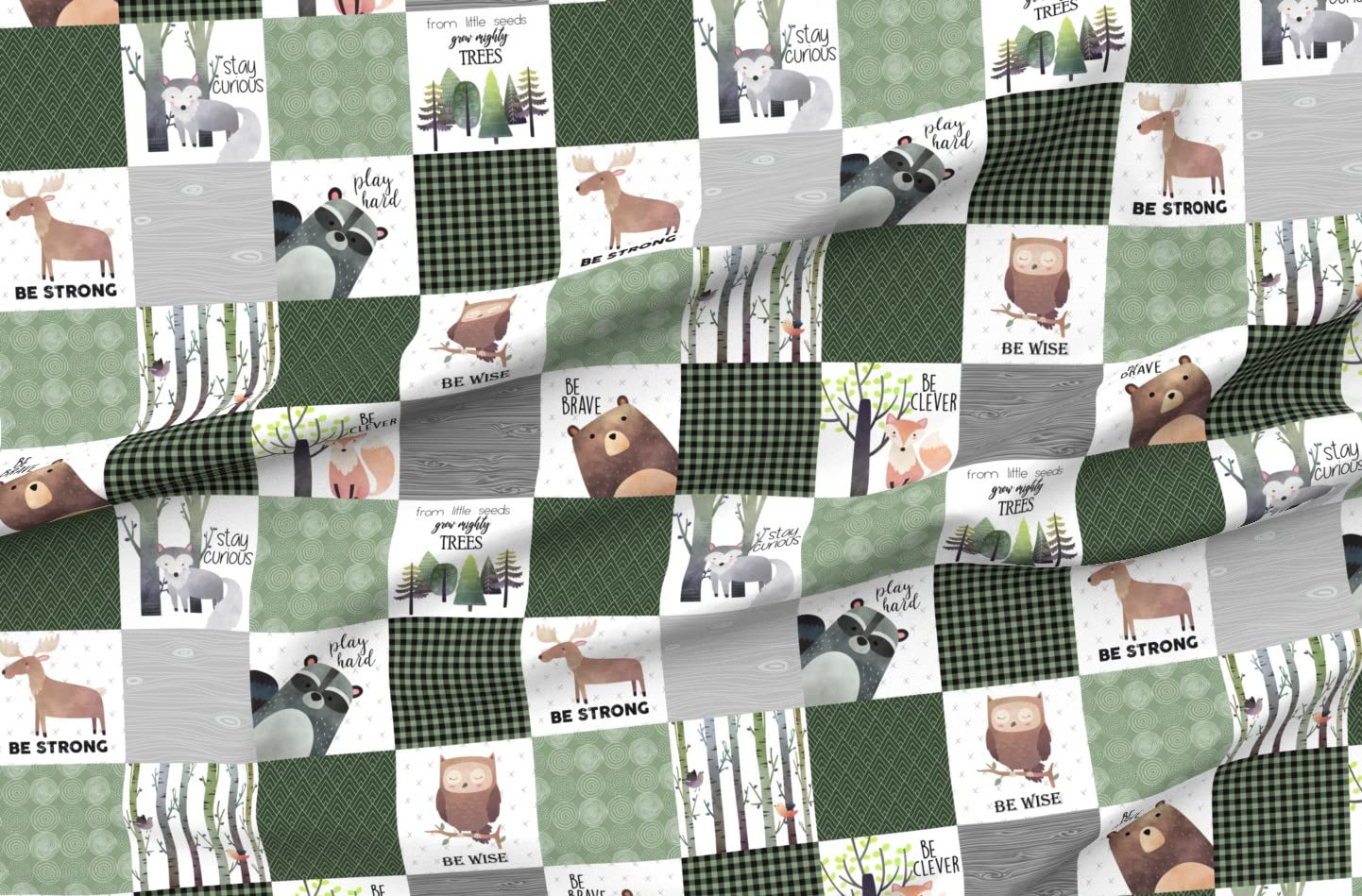 Woodland Animals Forest Print Fabric - Bear Fox Moose Cheater Quilt Denim Fabric Fat Quarter for DIY Quilting, Apparel & Home Decor | Perfect for Nursery Decor, Quilt Backing & Upholstery Projects