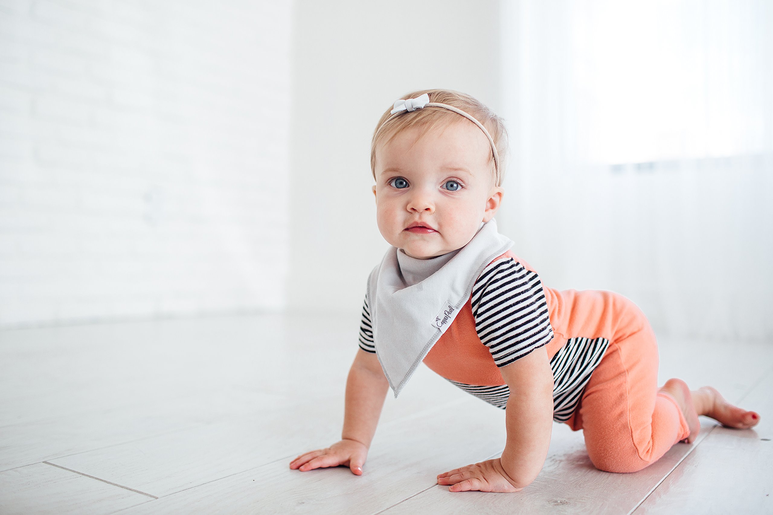 Copper Pearl Baby Bandana Bibs - 4 Pack Soft Cotton Drool Bibs for Newborns to Toddlers, Adjustable Absorbent Teething Bibs for Baby Girls & Boys (Gray Basics) - Perfect for Feeding, Teething & Everyday Outfits