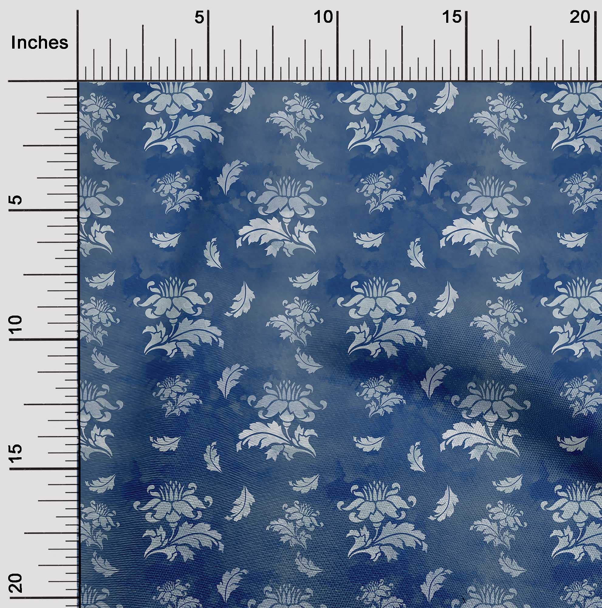 oneOone Velvet Blue Floral Printed Fabric by The Yard - 58 Inch Wide DIY Sewing Supplies for Clothing, Dresses & Home Decor Projects
