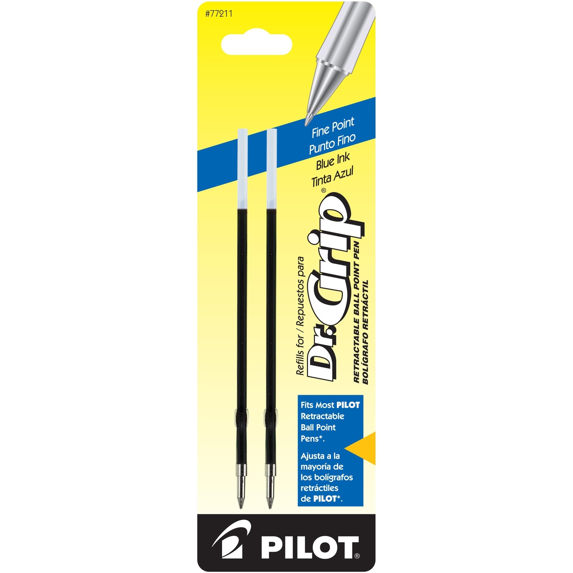 Pilot Dr. Grip Ballpoint Pen Refills - Fine Point 0.7mm Blue Ink (2-Pack) for Smooth Writing at Home, Office & School | Retractable Pen Compatible with 77211 Model