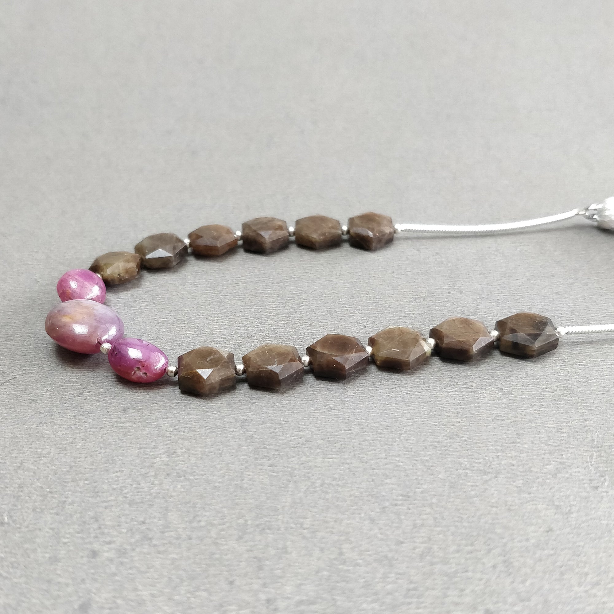 Natural Chocolate Sapphire & Star Ruby Gemstone Cabochon Loose Beads - 55.10cts Hexagon & Oval Shape (9x8mm to 13x11mm) for Jewelry Making, DIY Crafts, and Healing Crystal Collections - Perfect for Necklaces, Bracelets, and Meditation Accessories