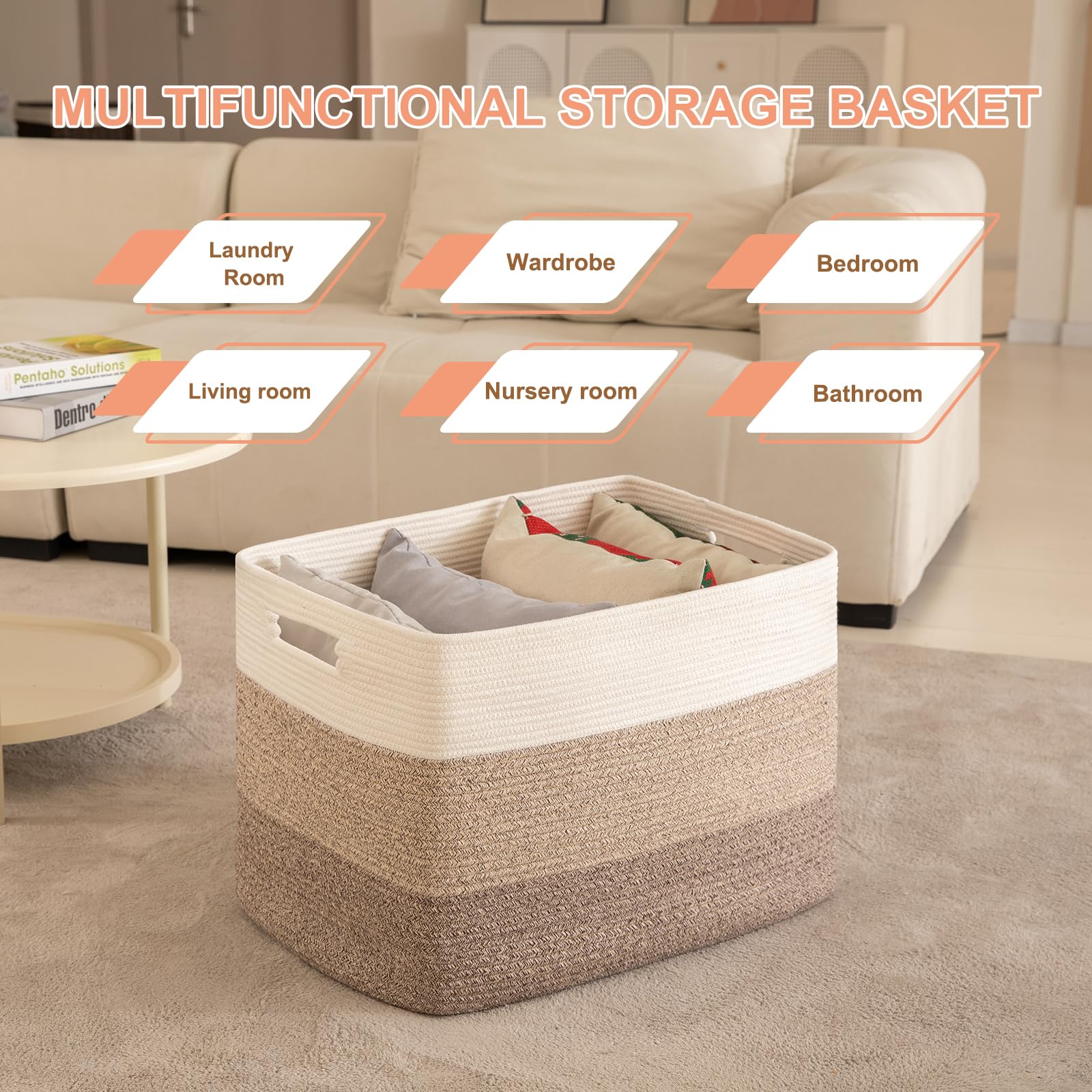 OIAHOMY 108L Super Large Woven Storage Basket with Handle, 25