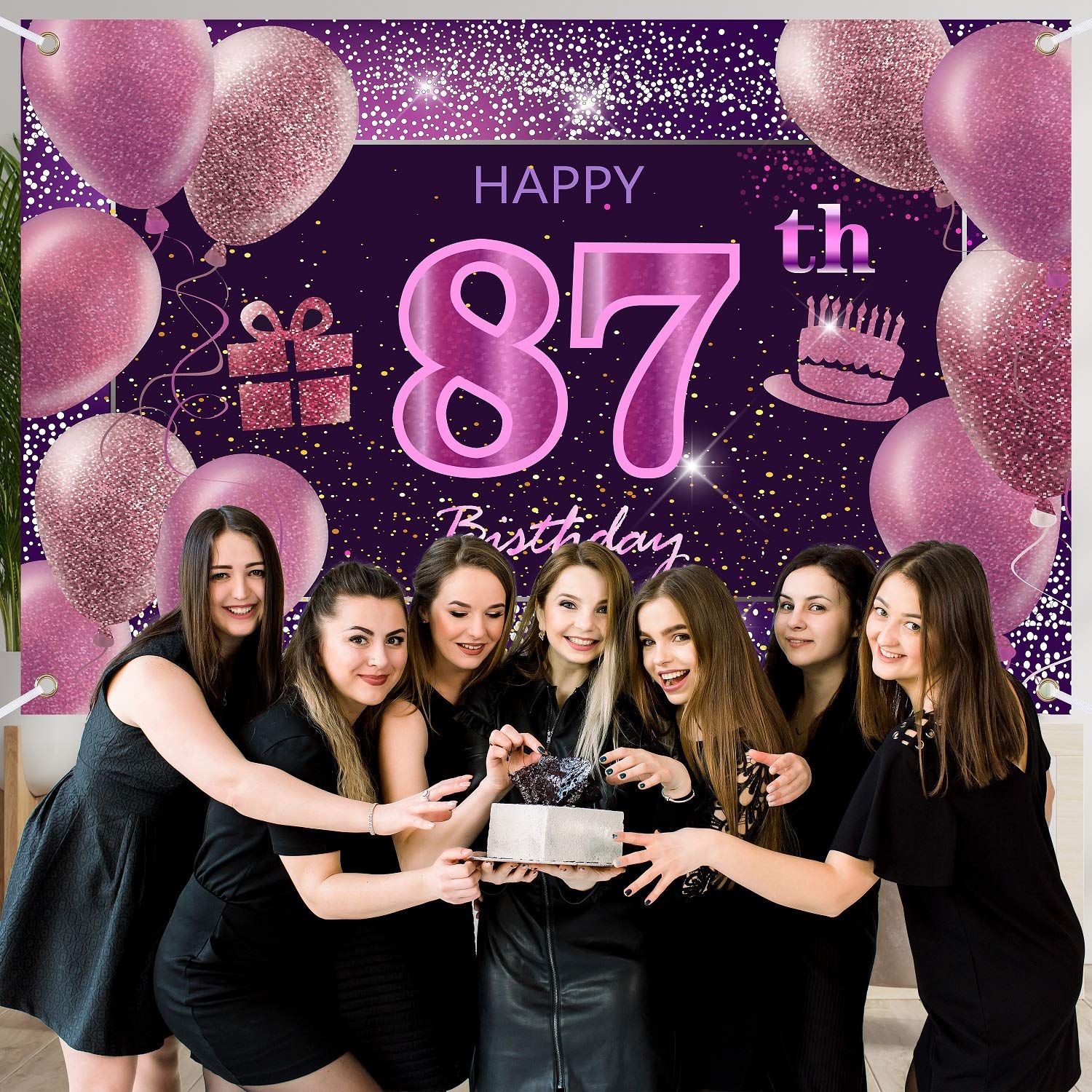 IMISI 87th Birthday Decorations for Women - Pink Happy Birthday Banner & Party Backdrop for Girls - Perfect for Birthday Parties, Milestone Celebrations & Photo Booths