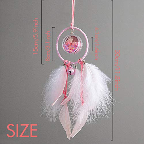 YAOX White Flowers Drawing Art - Handmade Dream Catcher with Small Bells, Boho Wall Hanging for Bedroom Decor (Perfect for Nursery, Living Room & Wedding Decorations)