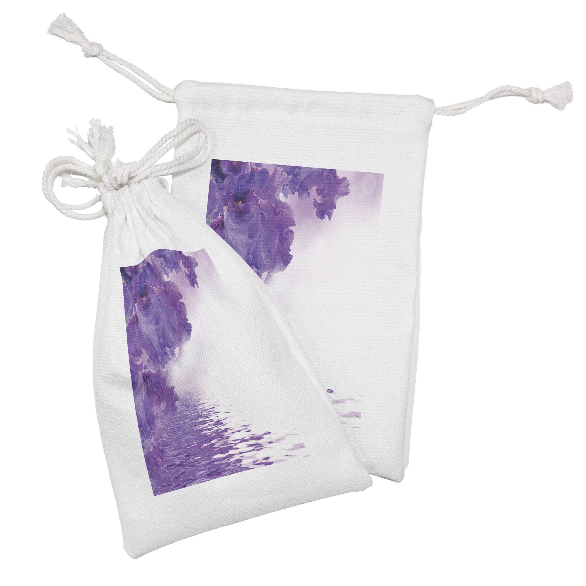 Ambesonne 2-Pack Floral Drawstring Pouches - Iris Flower Petals Water River Nature Design, Small Fabric Bags for Toiletries, Jewelry, Travel Essentials & Party Favors (9