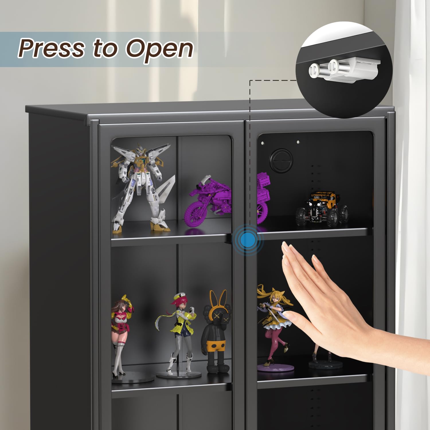 Acrylic Glass Display Cabinet with 3 Adjustable Shelves - Curio Cabinet for Collectibles, Action Figures, Toys & Books - Perfect for Living Room, Bedroom, or Office Showcase & Storage