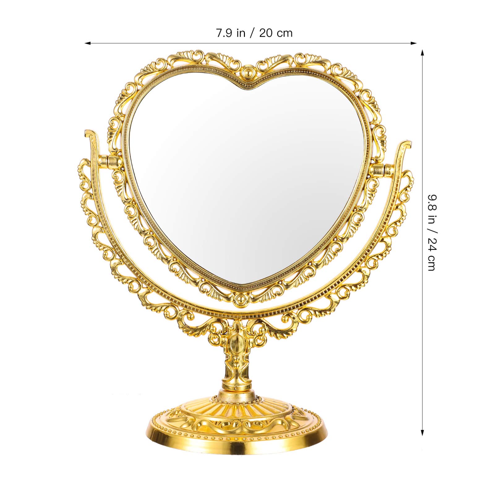 Two-Sided Swivel Vanity Mirror with Heart Design - Gold Tabletop Makeup Mirror for Dressing Table, Desk & Beauty Station - Perfect for Home, Bedroom, Bathroom & Travel Use