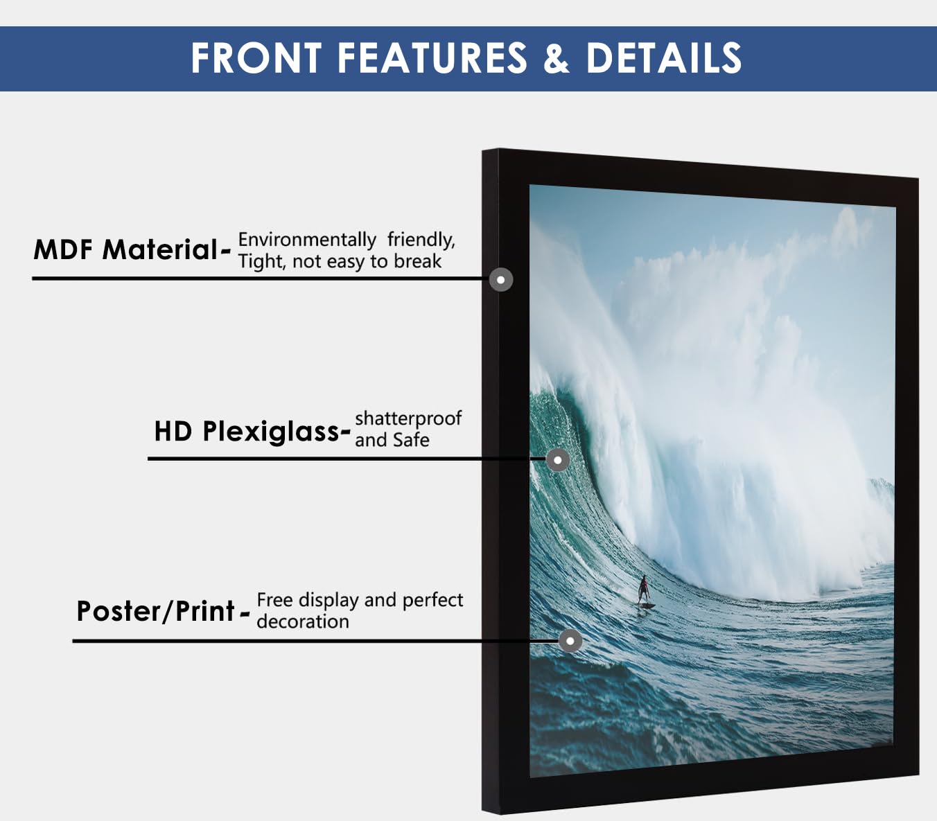 PEALSN 22.375 x 34 Inch Black Poster Frame - Wall Mount Picture Frame for Horizontal or Vertical Display - 1 Pack - Perfect for Home Decor, Office Artwork, and Photo Displays