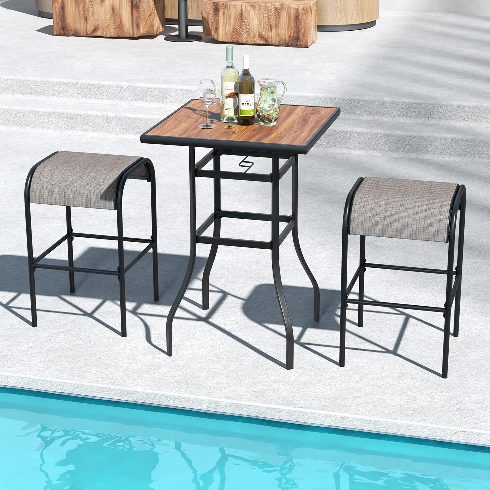 Tangkula 27.5 Inch Outdoor Bar Table - Square Patio High Top Table with 1.5