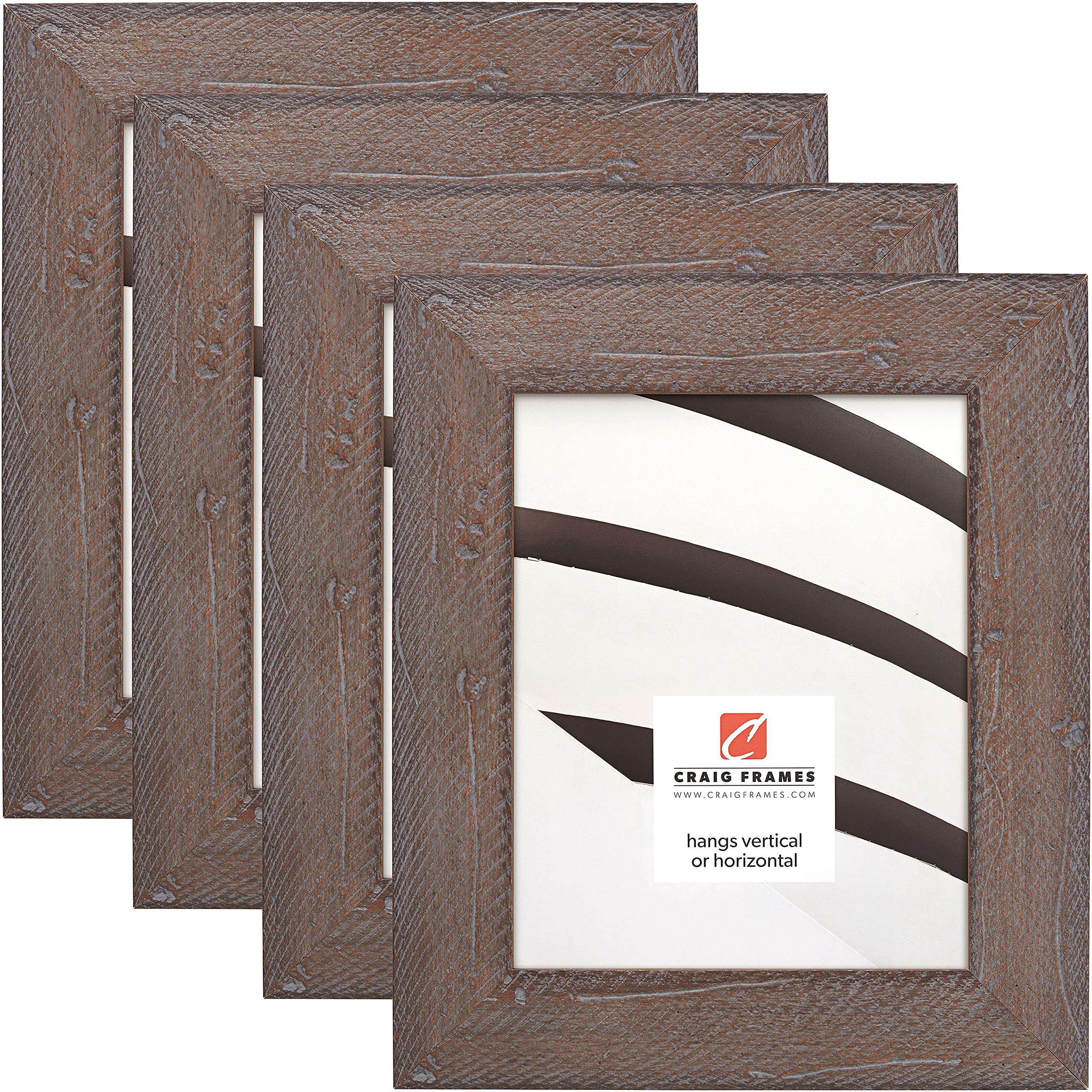 Craig Frames Hatteras 4x10 Inch Picture Frame Set of 4 - Boho Rustic Grey Wash Wood Photo Frames for Wall Art, Home Decor, and Gallery Displays