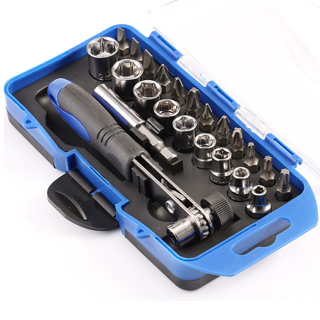 23-Piece Screwdriver Ratchet Wrench Socket Set - Blue Drill Repair Tool Kit for Bicycle, Car & Home Maintenance | Durable Hand Tools for DIY Projects & Professional Use