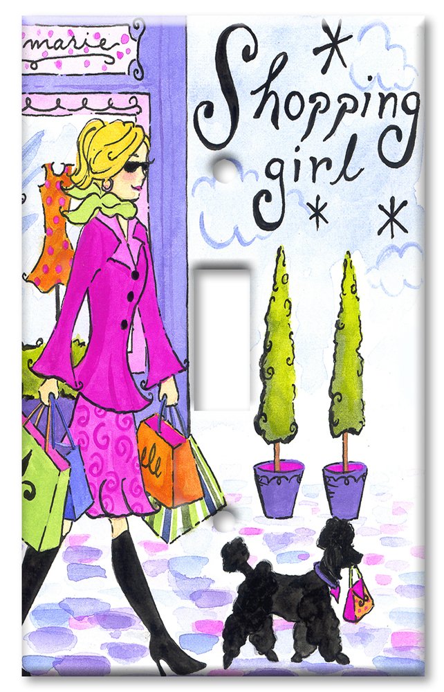 Oversized Single Gang Toggle Switch Plate - Decorative Metal Wall Plate with Shopping Girl Design - Made in USA - Perfect for Home Decor, Bedroom & Living Room Wall Accents