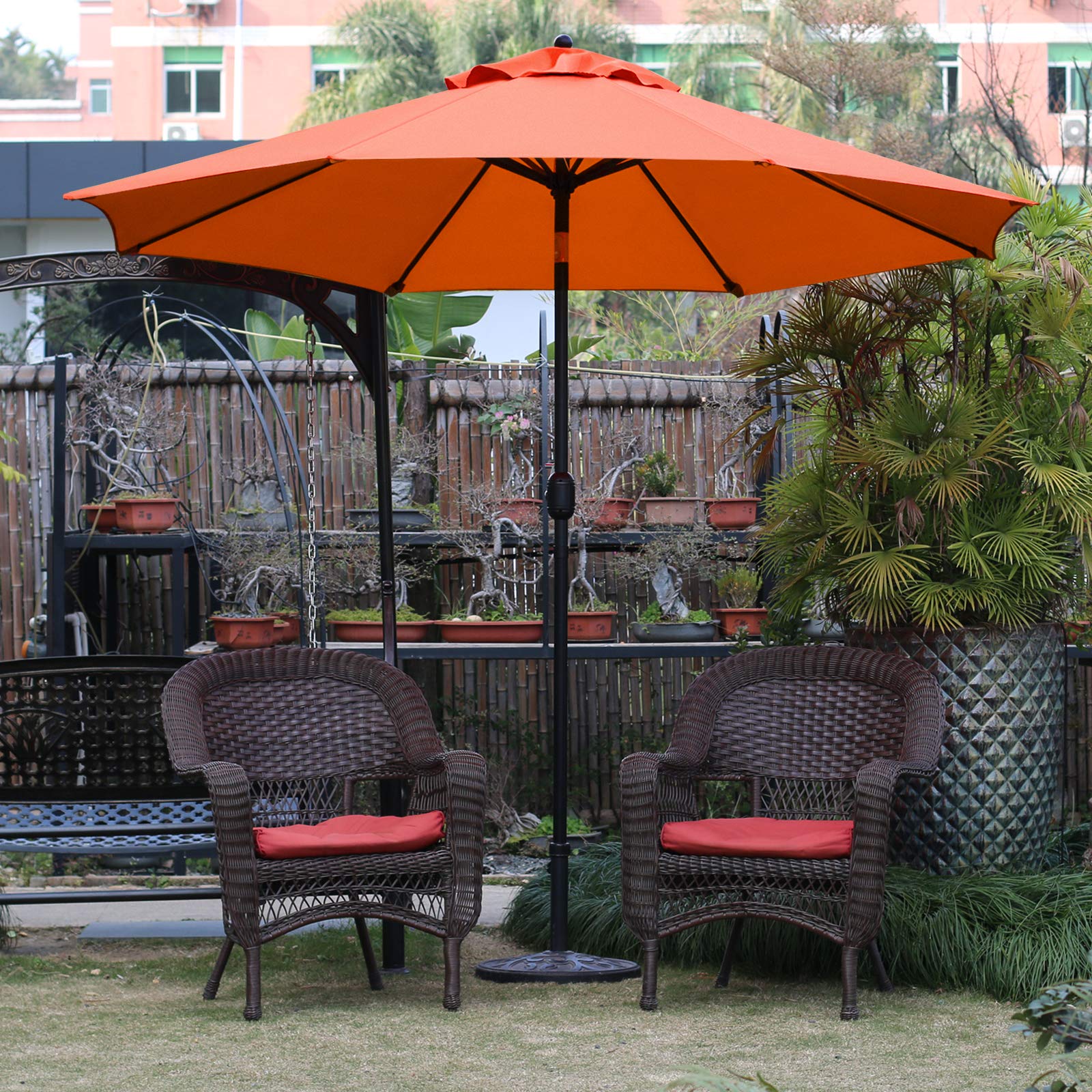Sunnyglade 9Ft Outdoor Patio Umbrella with 8 Heavy-Duty Steel Ribs - UV Protection, Wind Resistant, Tilt Function (Orange) - Perfect for Poolside, Backyard, Garden, and Outdoor Dining