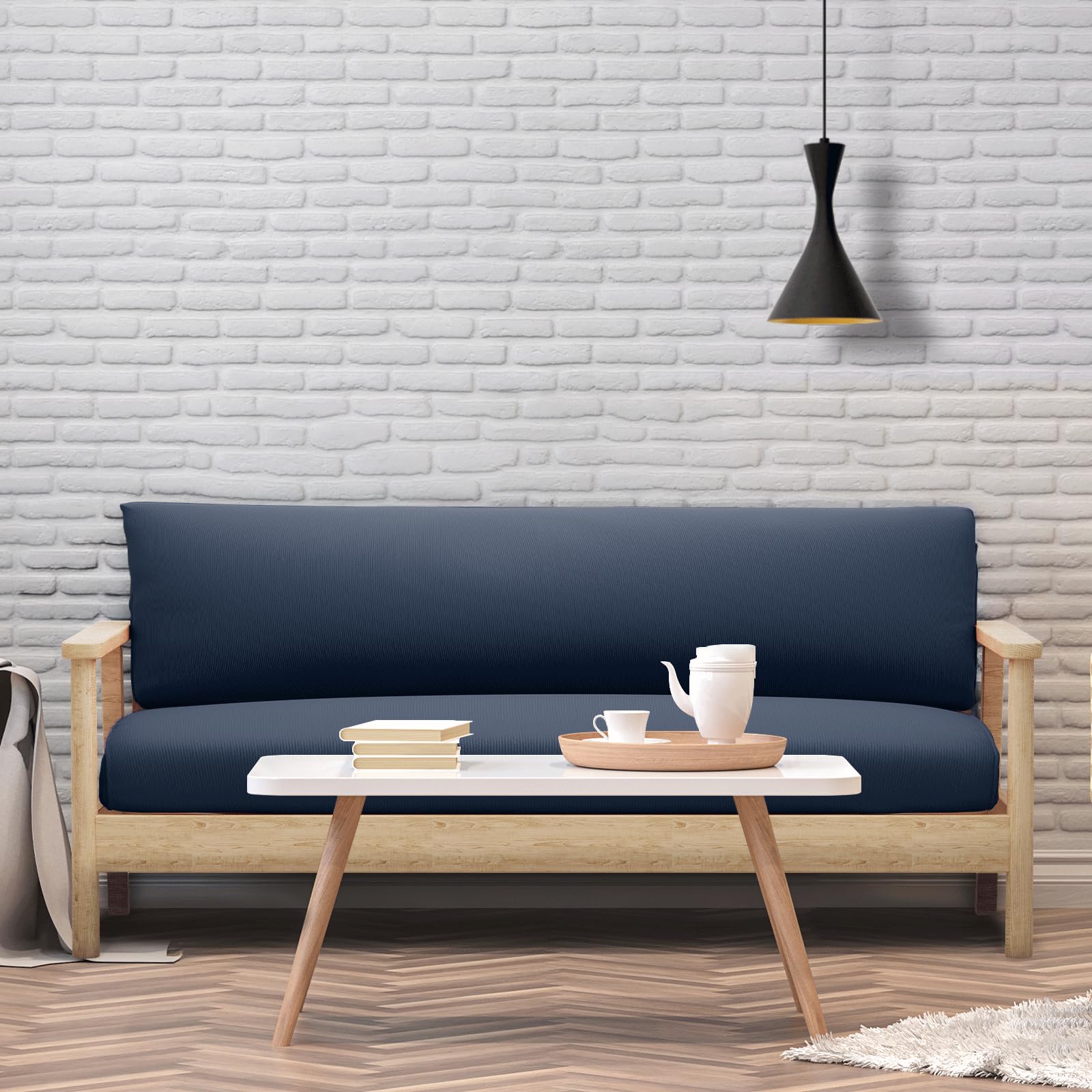 Stretchable Full Size Futon Cover - Armless Sofa Slipcover with Zipper, Machine Washable Furniture Protector for Kids & Pets (Navy Blue) - Perfect for Living Rooms, Dorm Rooms & Guest Bedrooms